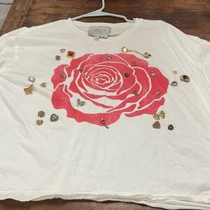 Tricia Fix Ivory Tee with Pink Floral and Metallic Accents